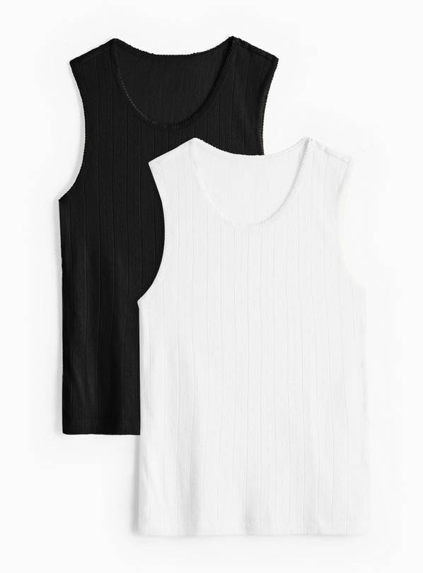 White & Black Pointelle Thermal Vest Tops 2 Pack XL